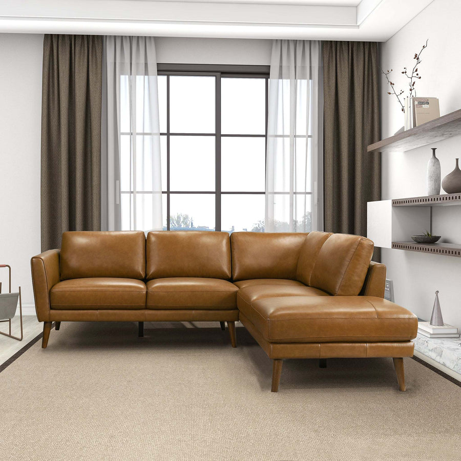 Tan Leather Sectional Sofa with Right Facing Chaise