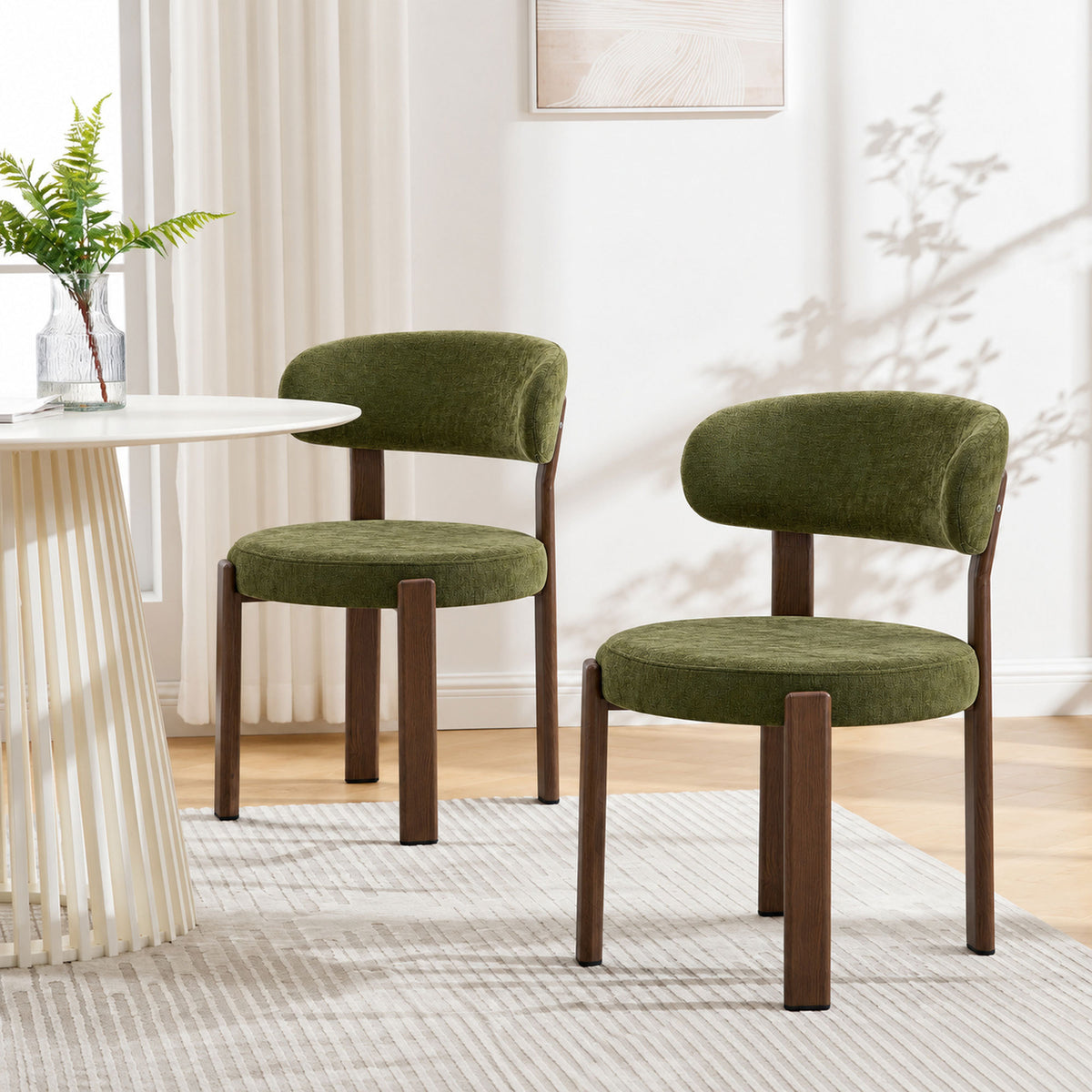 Charcoal green set of 2 piece 4 piece dining chair with curved back and wooden legs