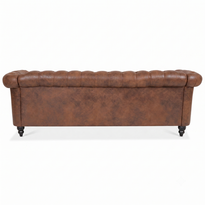 Brown PU Leather 3 Seater round arm sofa