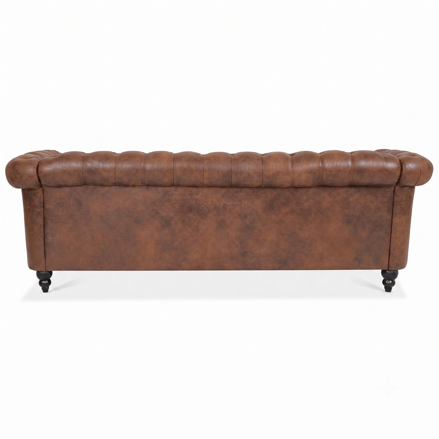 Brown PU Leather 3 Seater round arm sofa