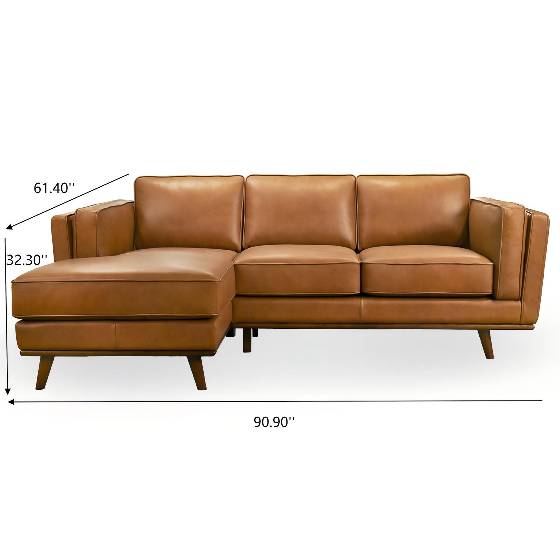 Chase Genuine Leather Sectional Left Facing Sofa Tan Leather 90.90 inches