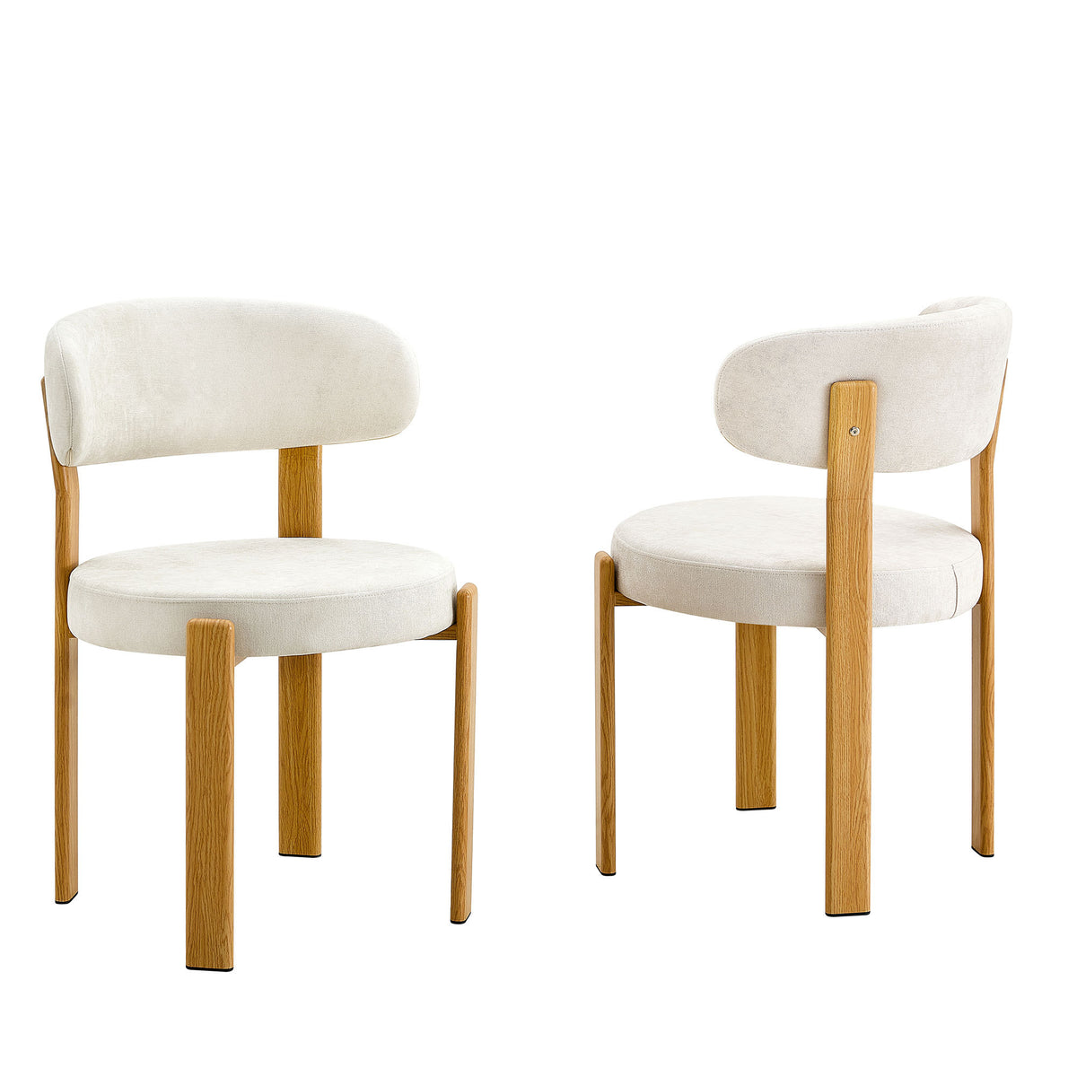 White set of 2 piece 4 piece dining chair with curved back and wooden legs