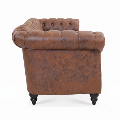 Brown PU Leather 3 Seater round arm sofa