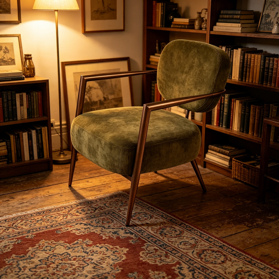 Green metal frame accent chair