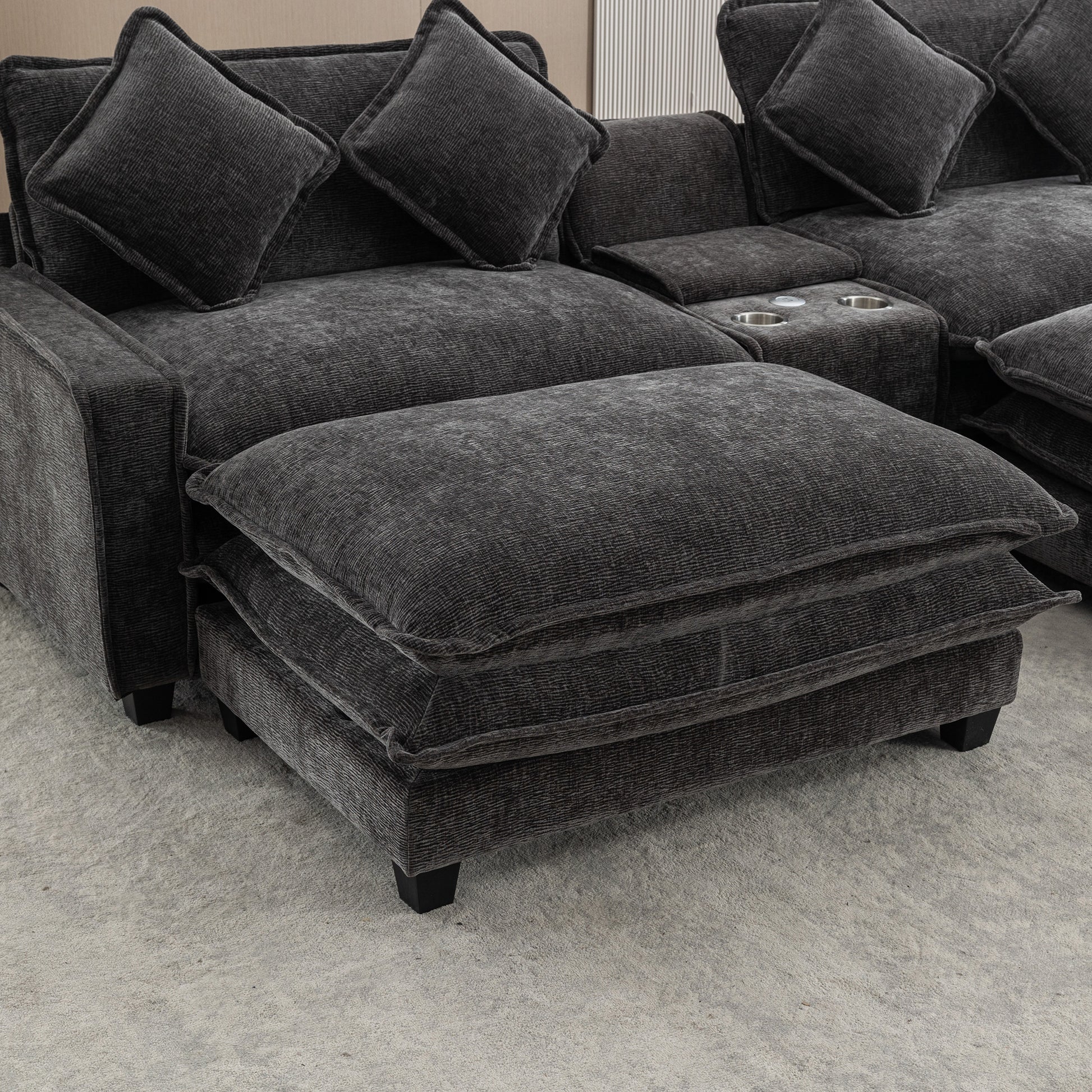 Gray Sectional Sofa with Ottoman