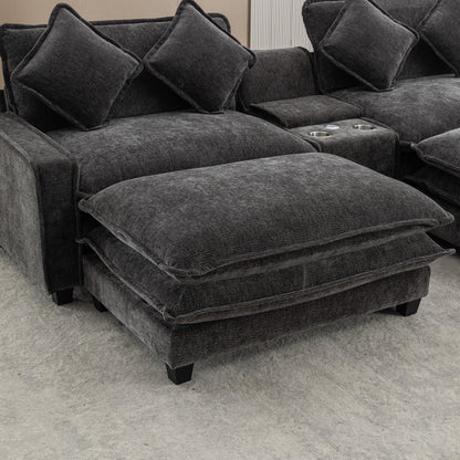 Gray Sectional Sofa with Ottoman