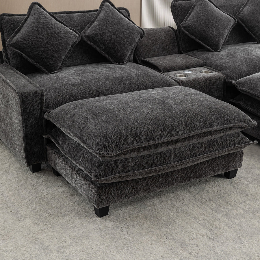 Gray Sectional Sofa with Ottoman