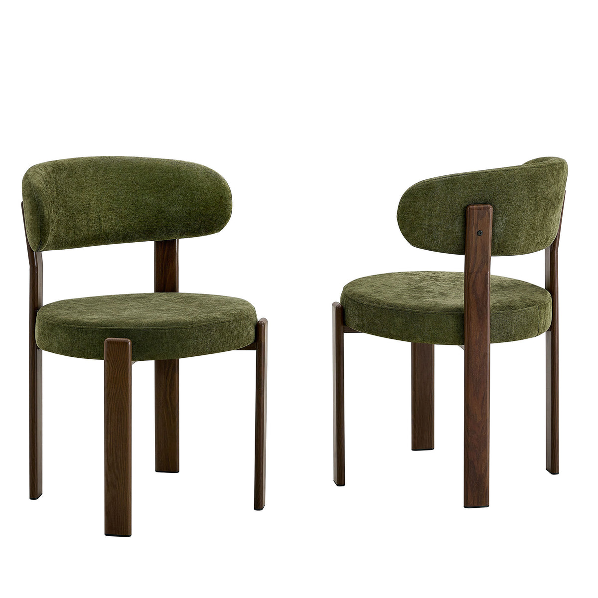 Charcoal green set of 2 piece 4 piece dining chair with curved back and wooden legs