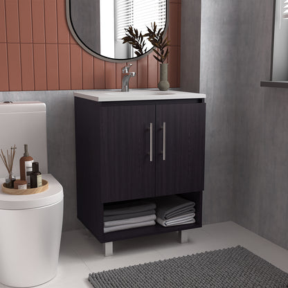 Bathroom Vanity, 2 Doors, 4 Shelves, Black Wengue