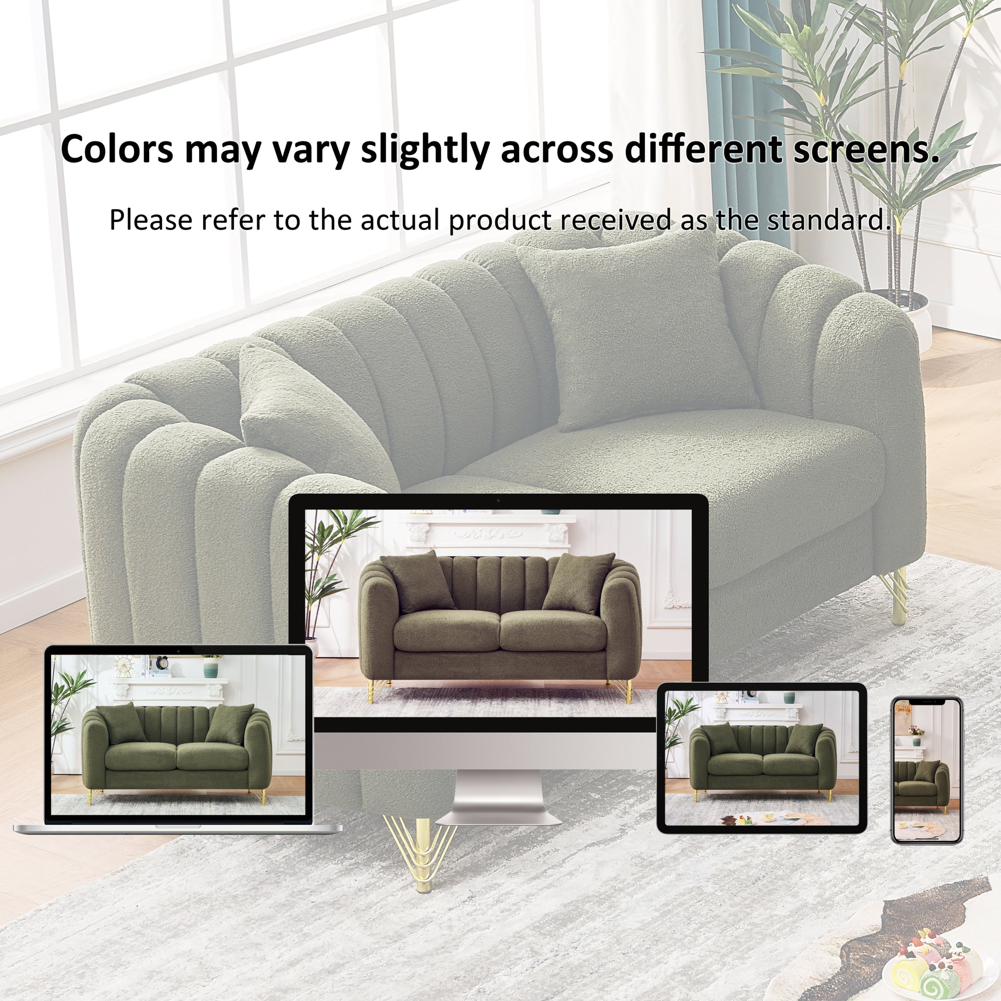 61' Teddy Loveseat Sofa ,Luxury 2 Seater Deep Couch,Modern Tufted Couch, Gold Metal Legs Sofa for Living Room, Bedroom, Apartment (Green)