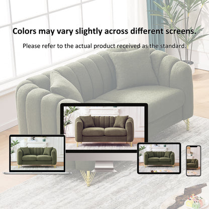 61' Teddy Loveseat Sofa ,Luxury 2 Seater Deep Couch,Modern Tufted Couch, Gold Metal Legs Sofa for Living Room, Bedroom, Apartment (Green)