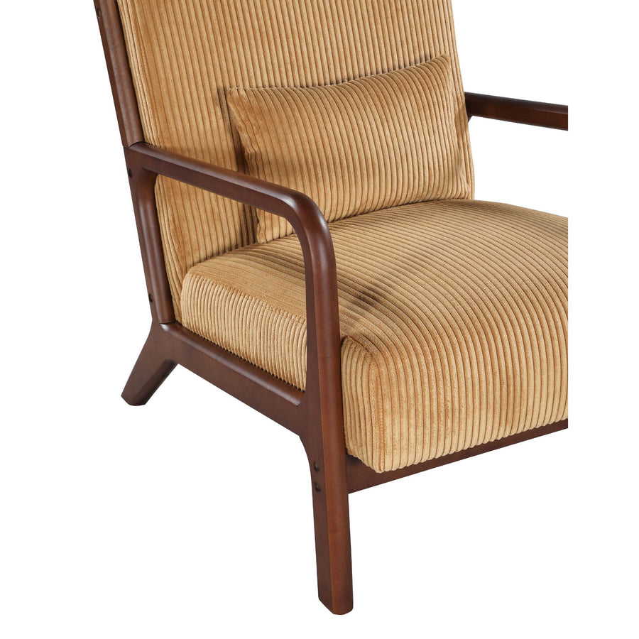 Ginger Corduroy Upholstered Wooden Armchair with Back Support Pillow