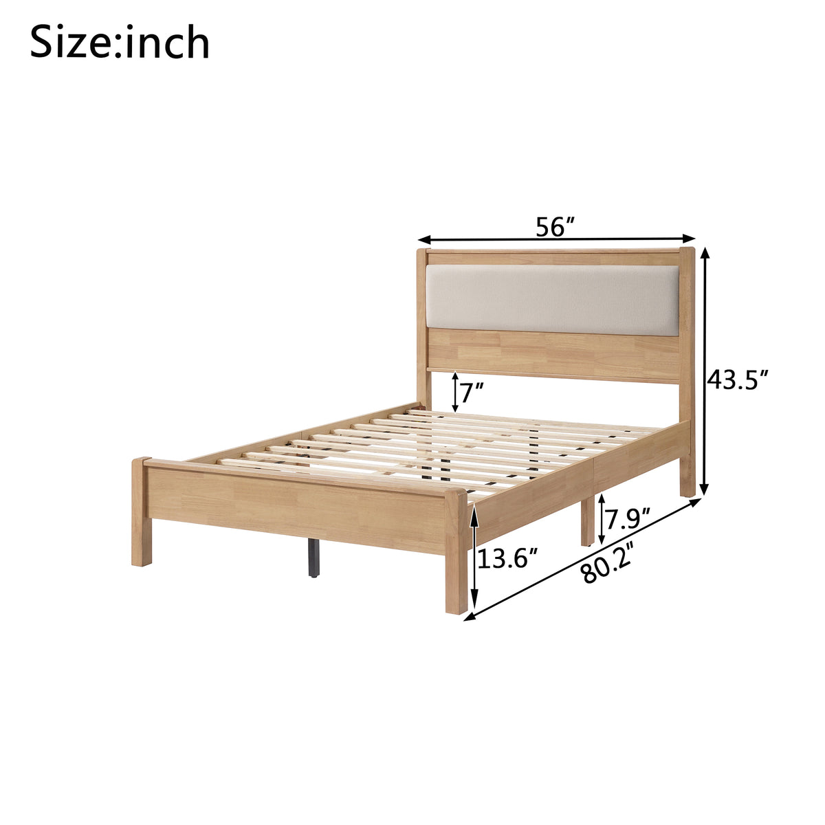 Boxer natural Bed with Upholstered Headboard