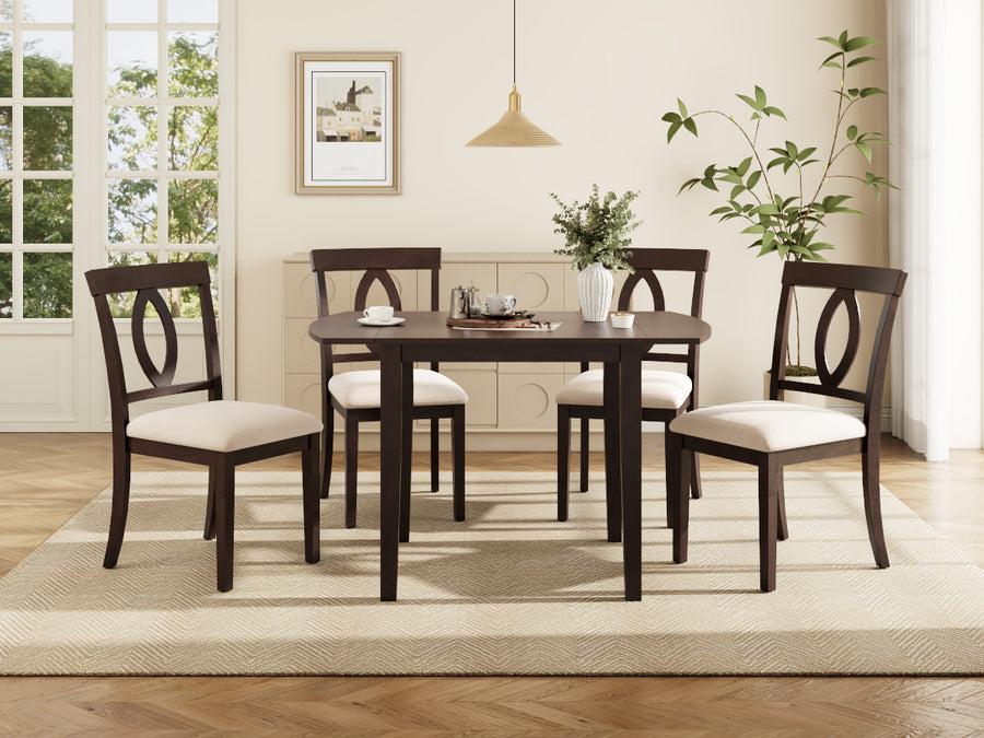 5 piece dark brown dinning table and chair set