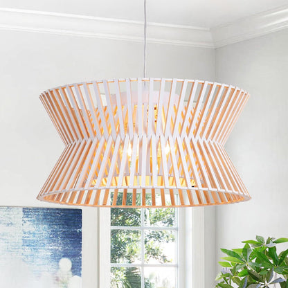 17.7'' 3-Pendant Light Antique White Wooden Chandelier