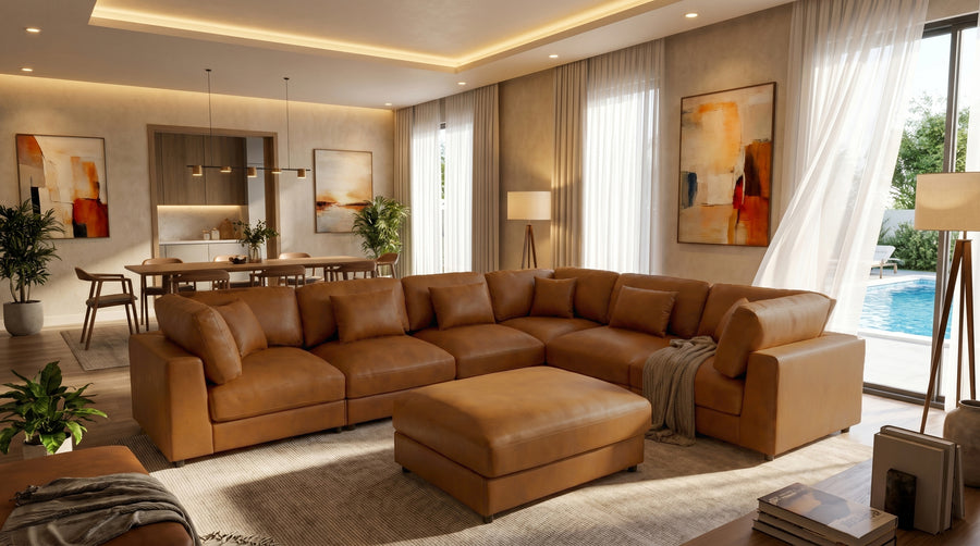 7 Seater Faux Leather Sectional Sofa