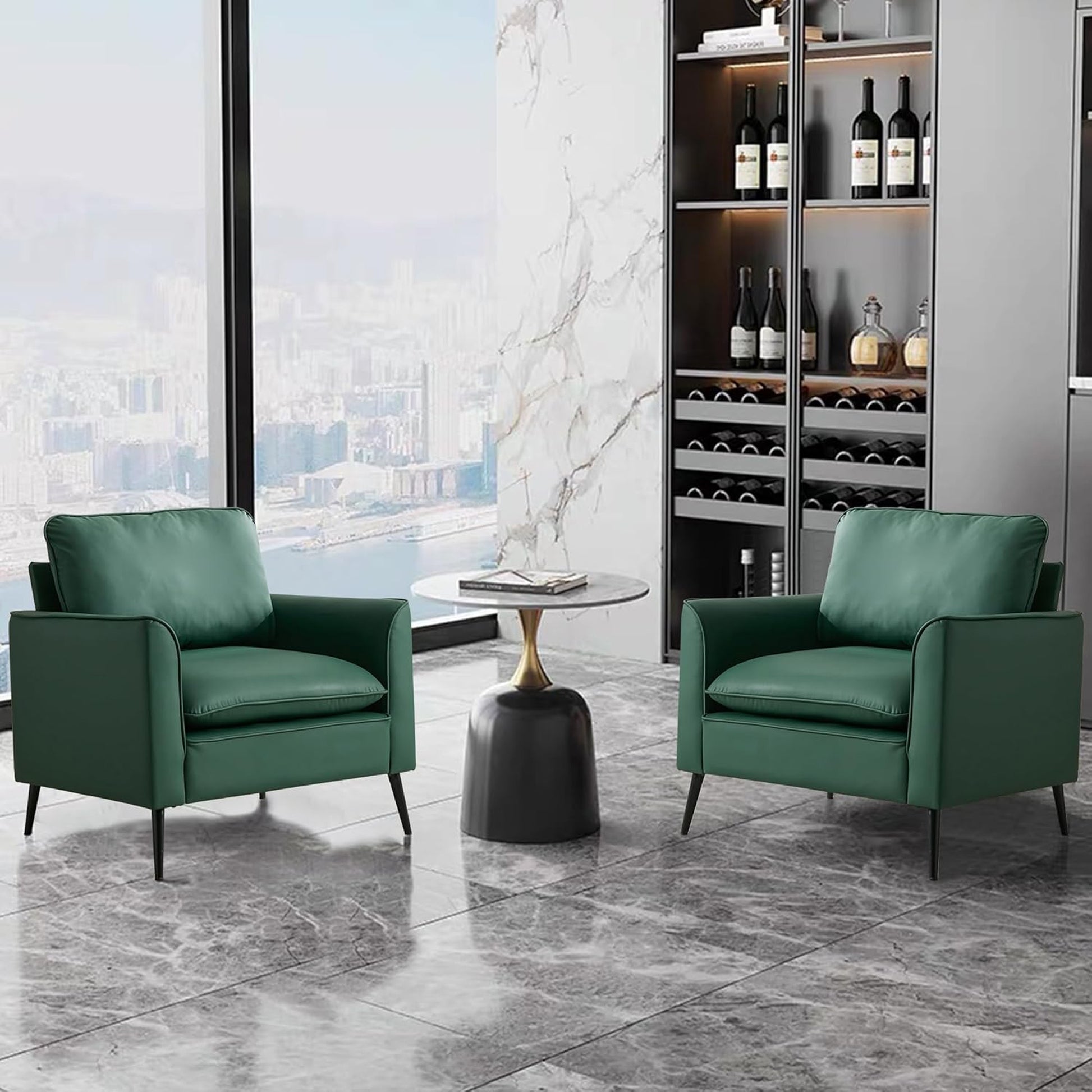 Green Leather Upholstered Sofa Chair 2PC Casual Living Room Balcony Bedroom Lounge Set