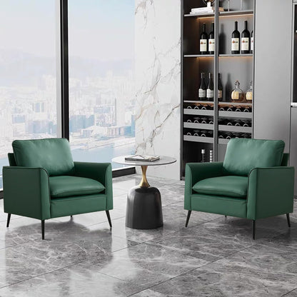 Green Leather Upholstered Sofa Chair 2PC Casual Living Room Balcony Bedroom Lounge Set
