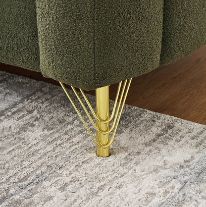 61' Teddy Loveseat Sofa ,Luxury 2 Seater Deep Couch,Modern Tufted Couch, Gold Metal Legs Sofa for Living Room, Bedroom, Apartment (Green)