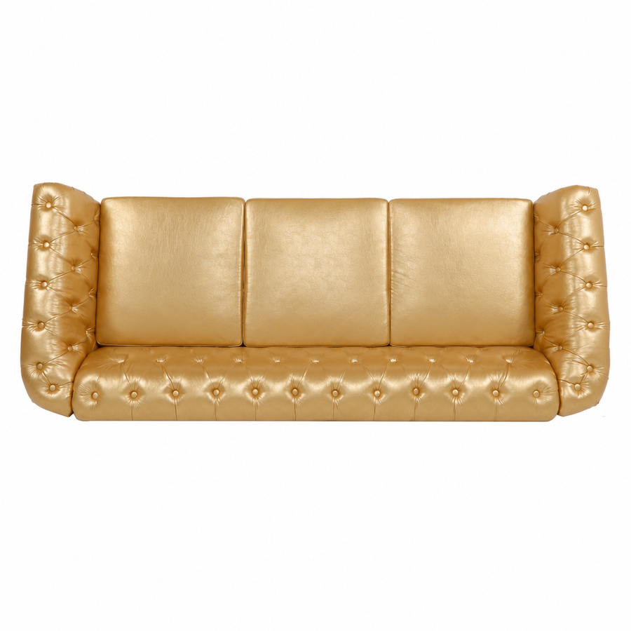 Gold PU Leather 3 Seater round arm sofa