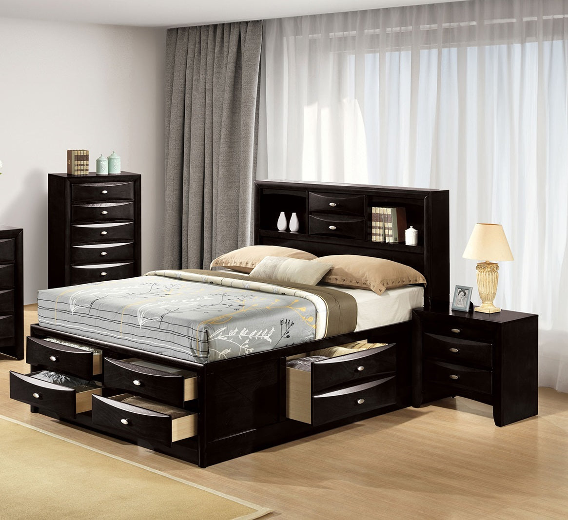 Contemporary Eastern King Size Bed with 2 Nightstands (3pc Set)