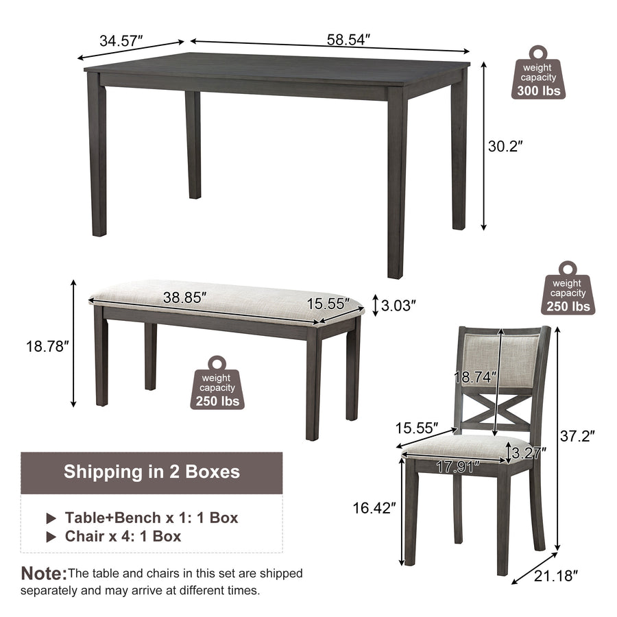 Dallas beige dark gray 6 Piece Dining Set