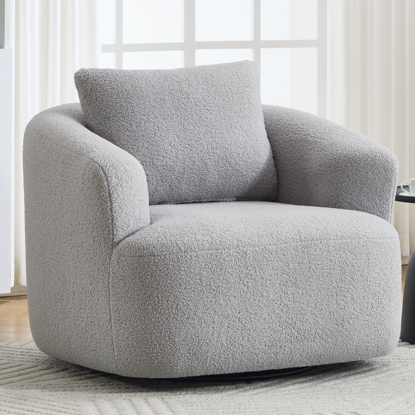 360° Swivel Round Upholstered Comfy Chair With One Soft Pillow