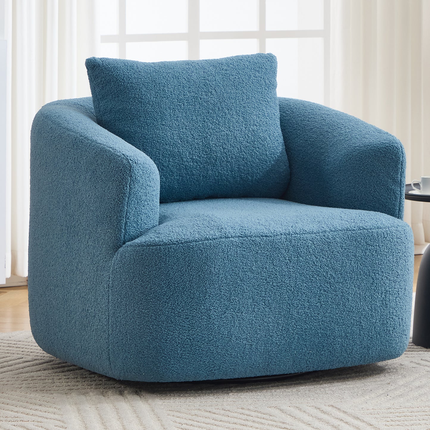 360° Swivel Round Upholstered Comfy Chair With One Soft Pillow