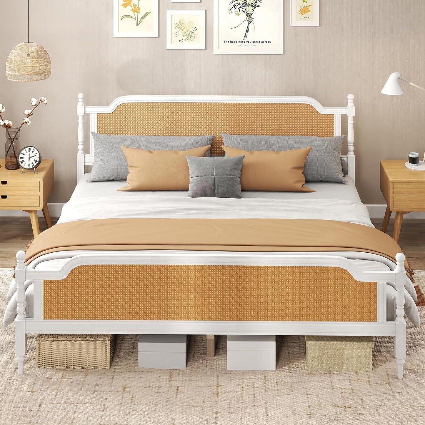 Rattan King Size Platform Bed Frame