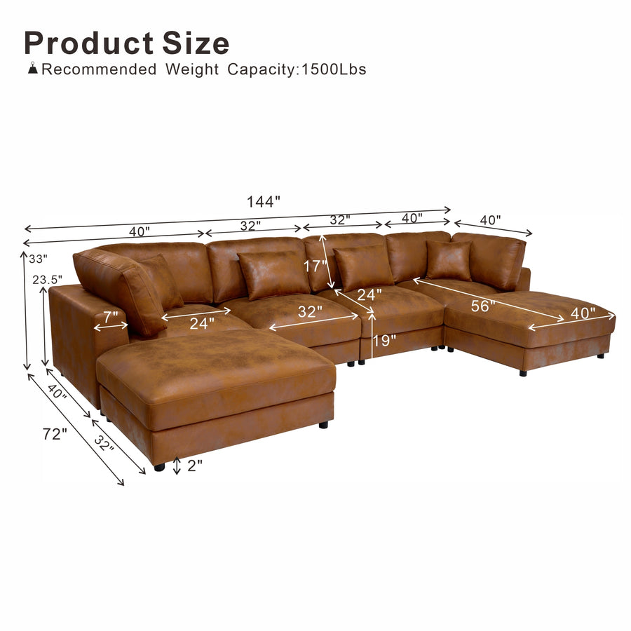 6 Seater Faux Leather Sectional Sofa