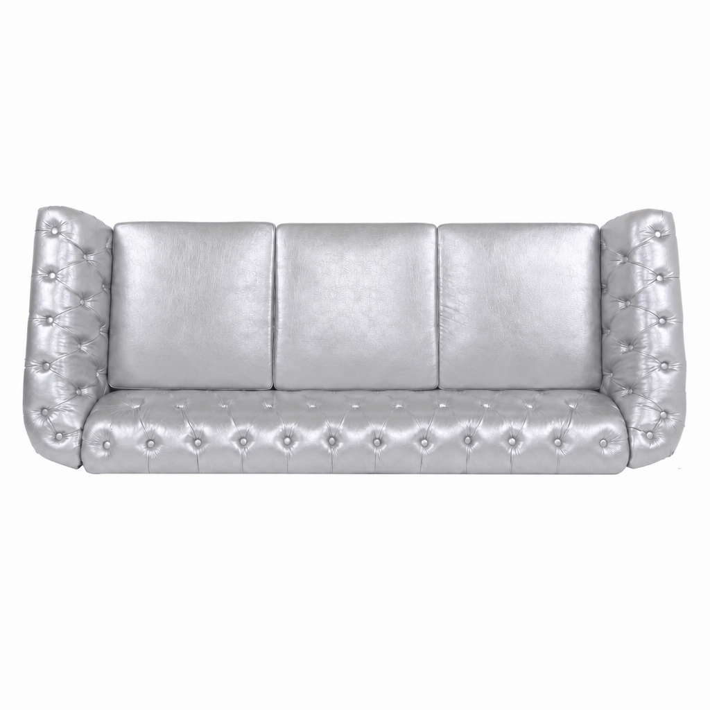 Silver PU Leather 3 Seater round arm sofa