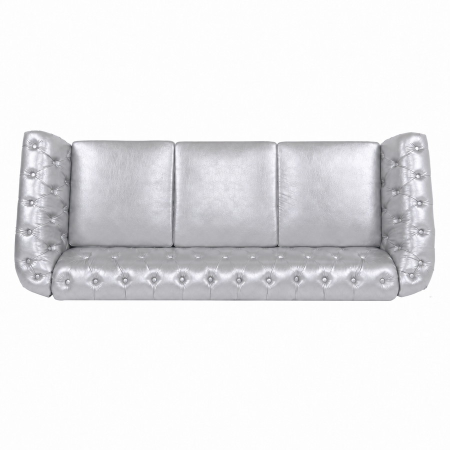 Silver PU Leather 3 Seater round arm sofa