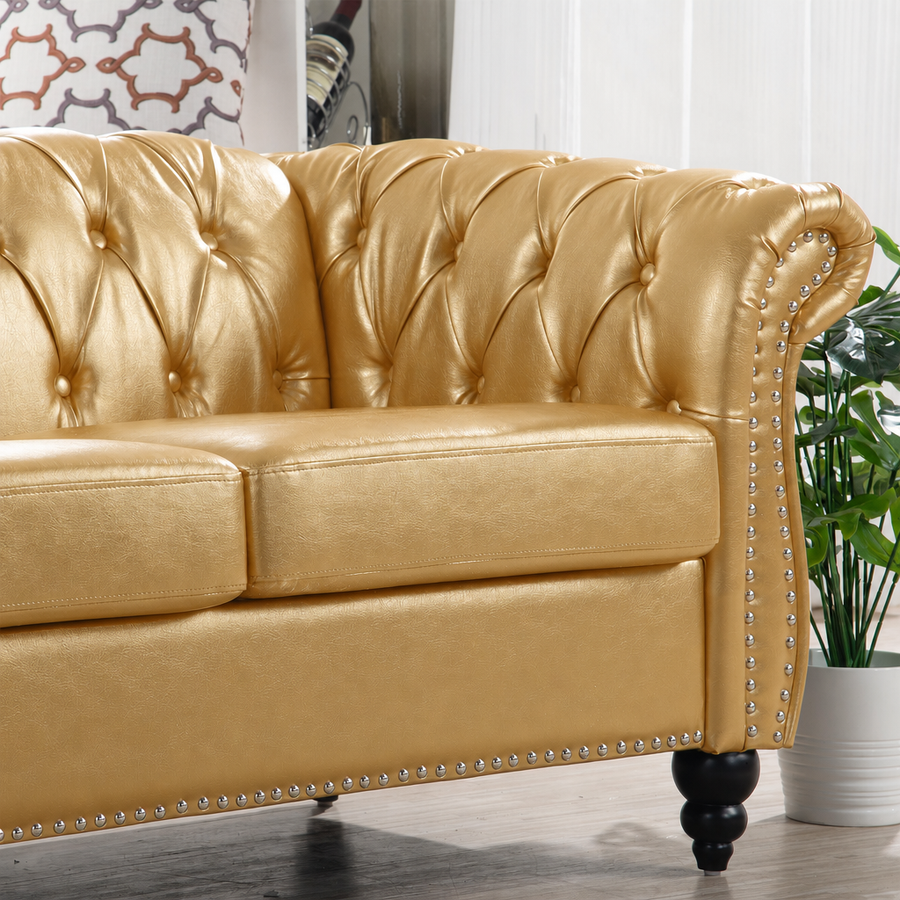 Gold PU Leather 3 Seater round arm sofa