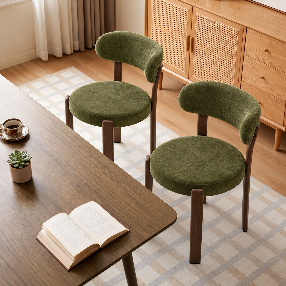 Charcoal green set of 2 piece 4 piece dining chair with curved back and wooden legs