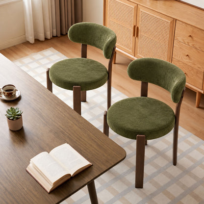 Charcoal green set of 2 piece 4 piece dining chair with curved back and wooden legs