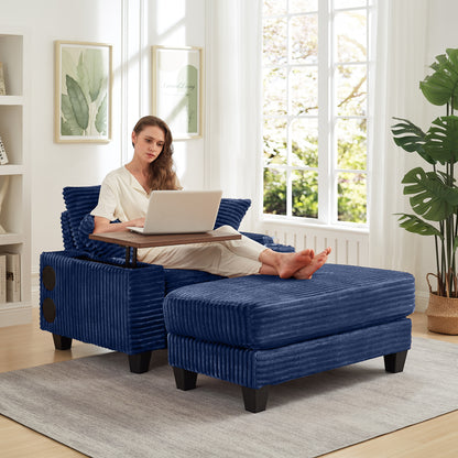 Fluffy Corduroy Storage Armrest Sofa