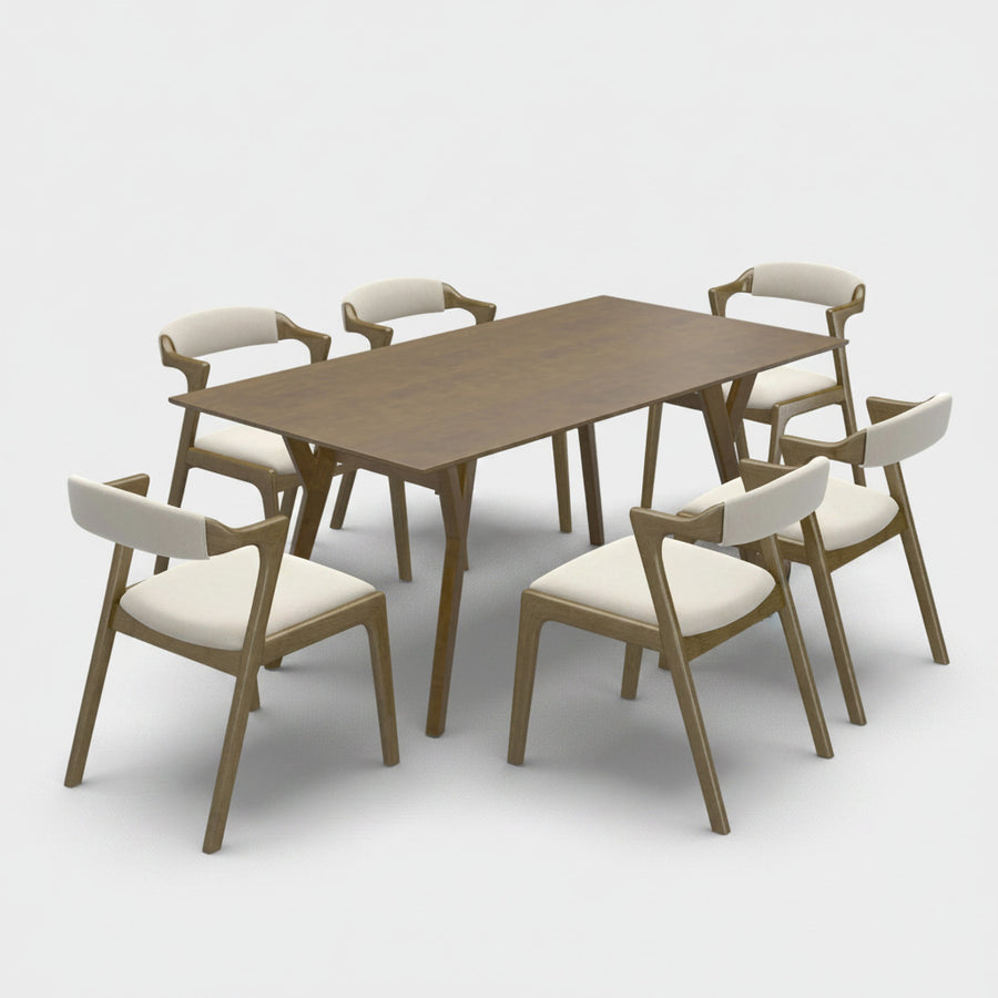 6 Seater 7 piece walnut dining set