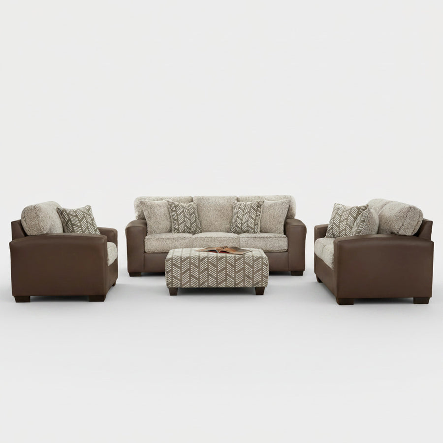 Brown Faux Leather Sofa Set