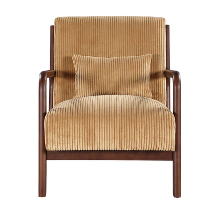 Ginger Corduroy Upholstered Wooden Armchair with Back Support Pillow