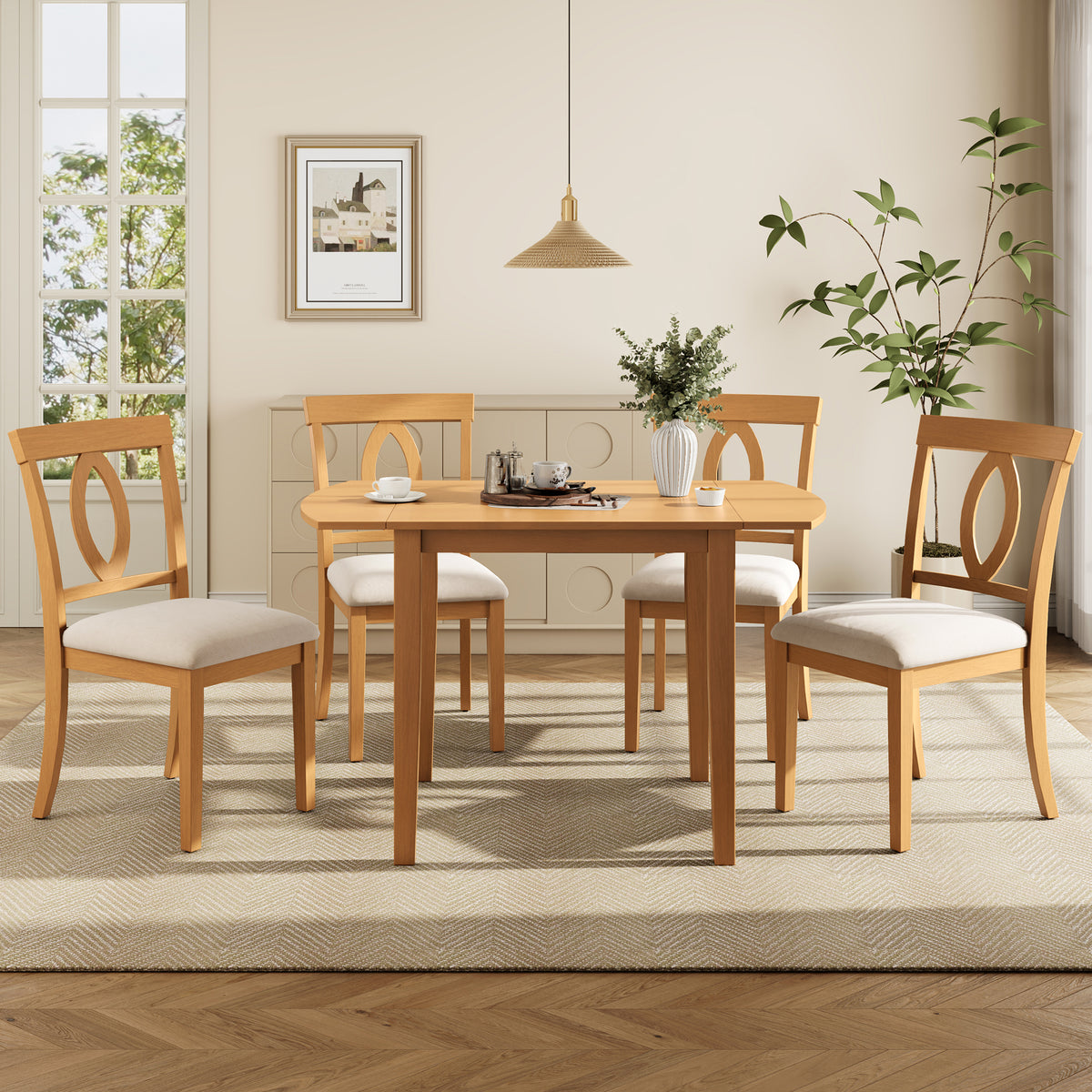 5 piece beige dinning table and chair set