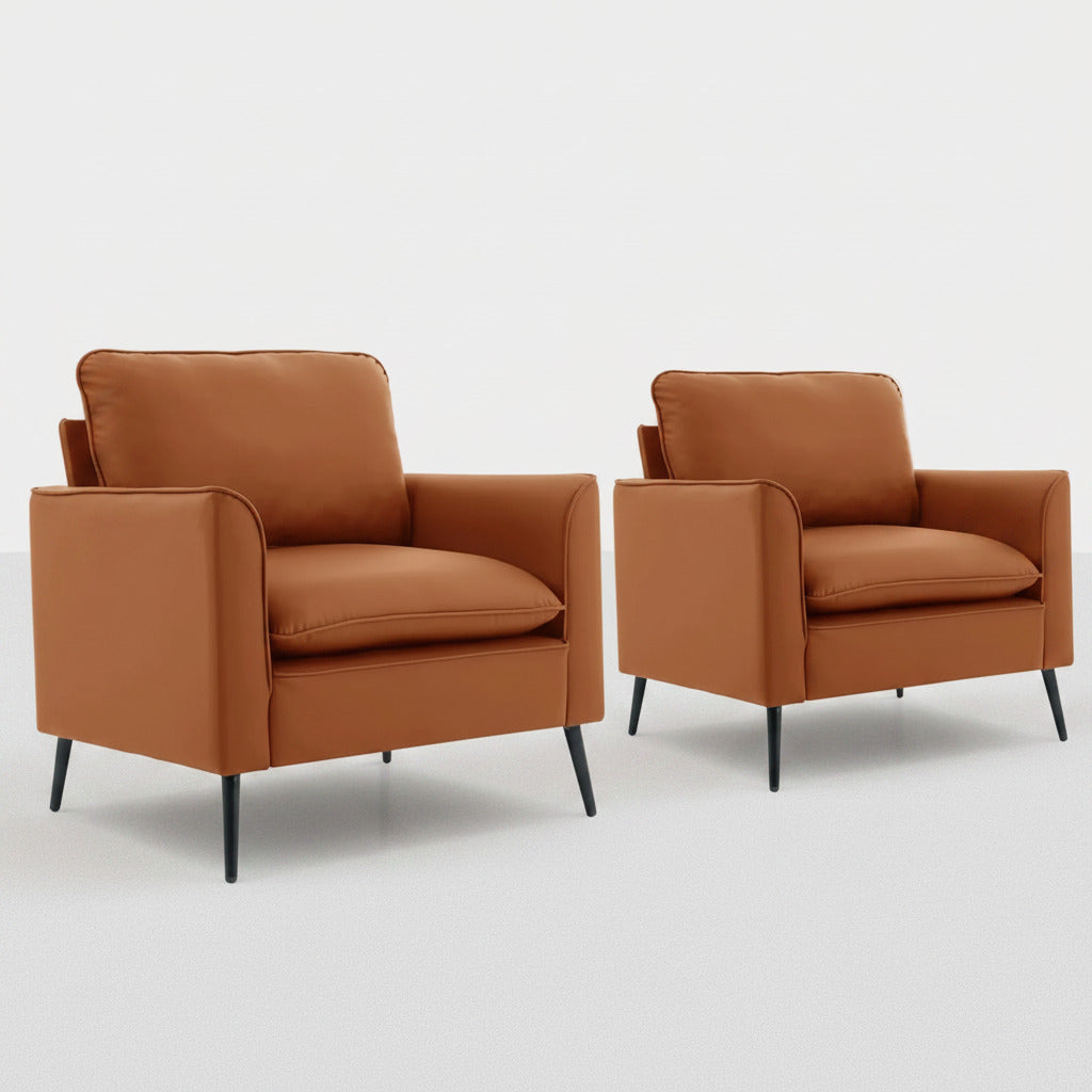 Brown Leather Upholstered Sofa Chair 2PC Casual Living Room Balcony Bedroom Lounge Set