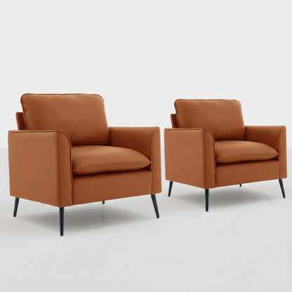 Brown Leather Upholstered Sofa Chair 2PC Casual Living Room Balcony Bedroom Lounge Set