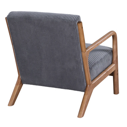 Dark Gray Corduroy Upholstered Wooden Armchair with Back Support Pillow