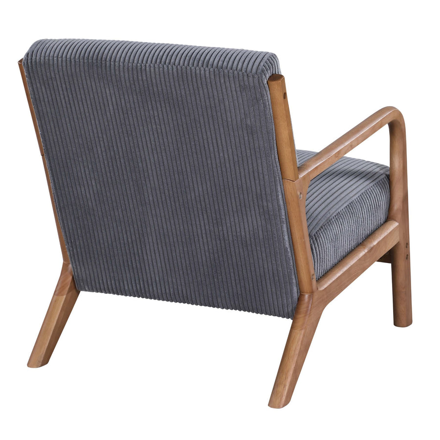 Dark Gray Corduroy Upholstered Wooden Armchair with Back Support Pillow