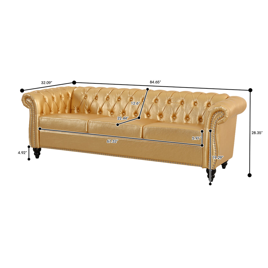 Gold PU Leather 3 Seater round arm sofa