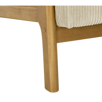 Beige Corduroy Upholstered Wooden Armchair with Back Support Pillow