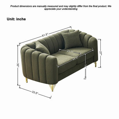 61' Teddy Loveseat Sofa ,Luxury 2 Seater Deep Couch,Modern Tufted Couch, Gold Metal Legs Sofa for Living Room, Bedroom, Apartment (Green)