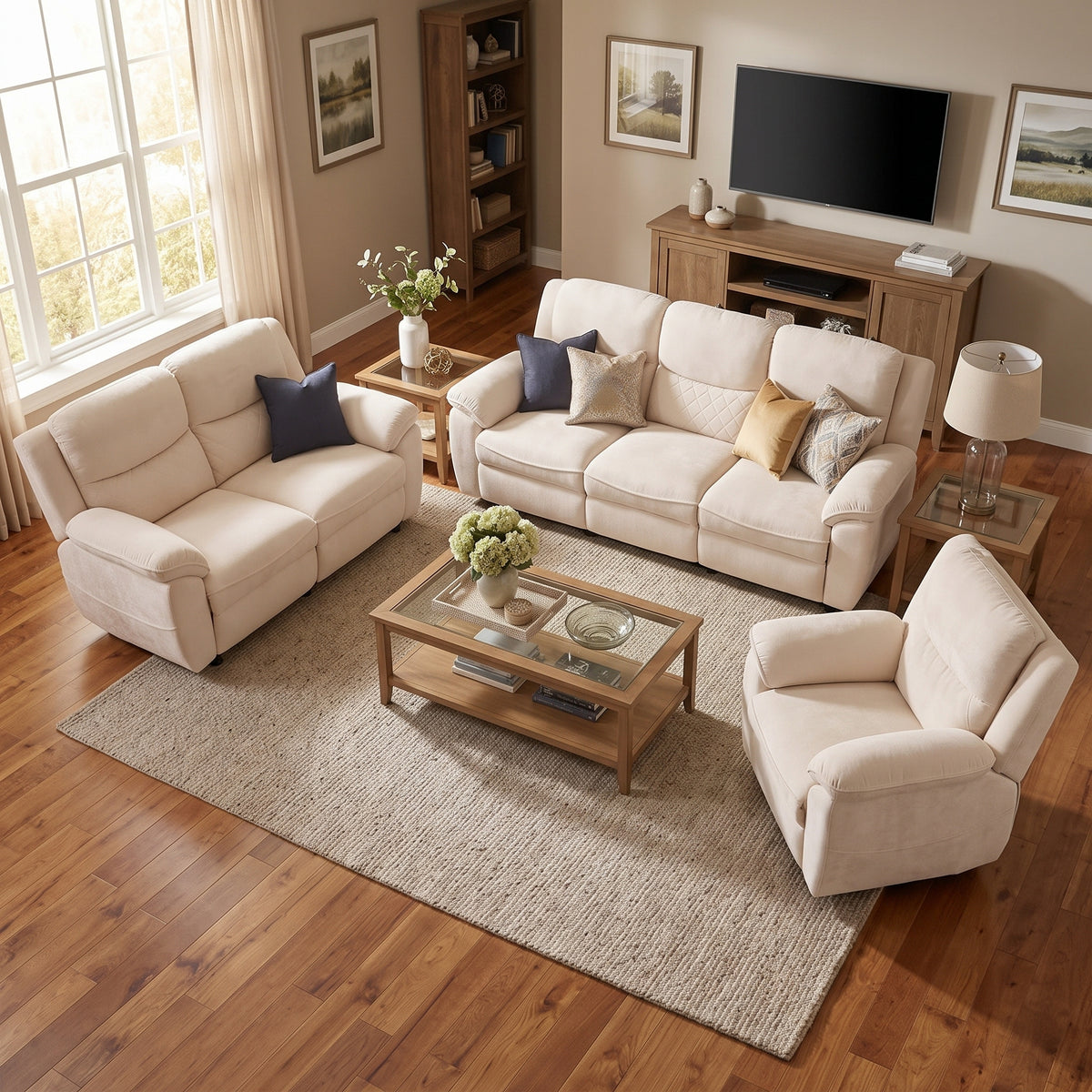 6 seater  beige power recliner sofa