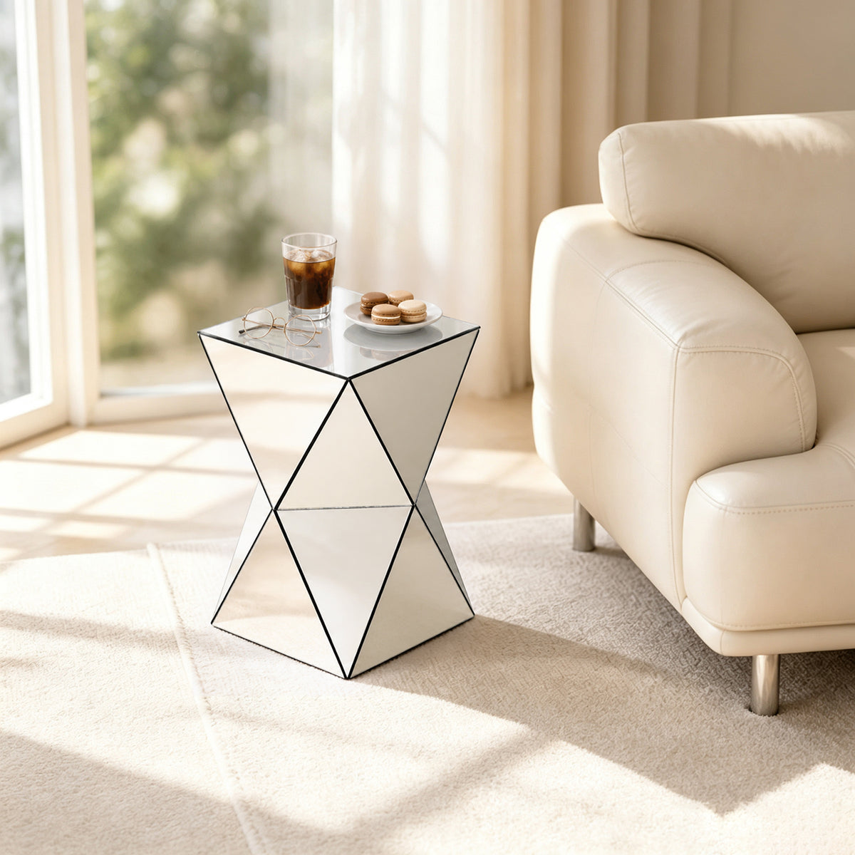 Silver Mirrored Geometric Side Table