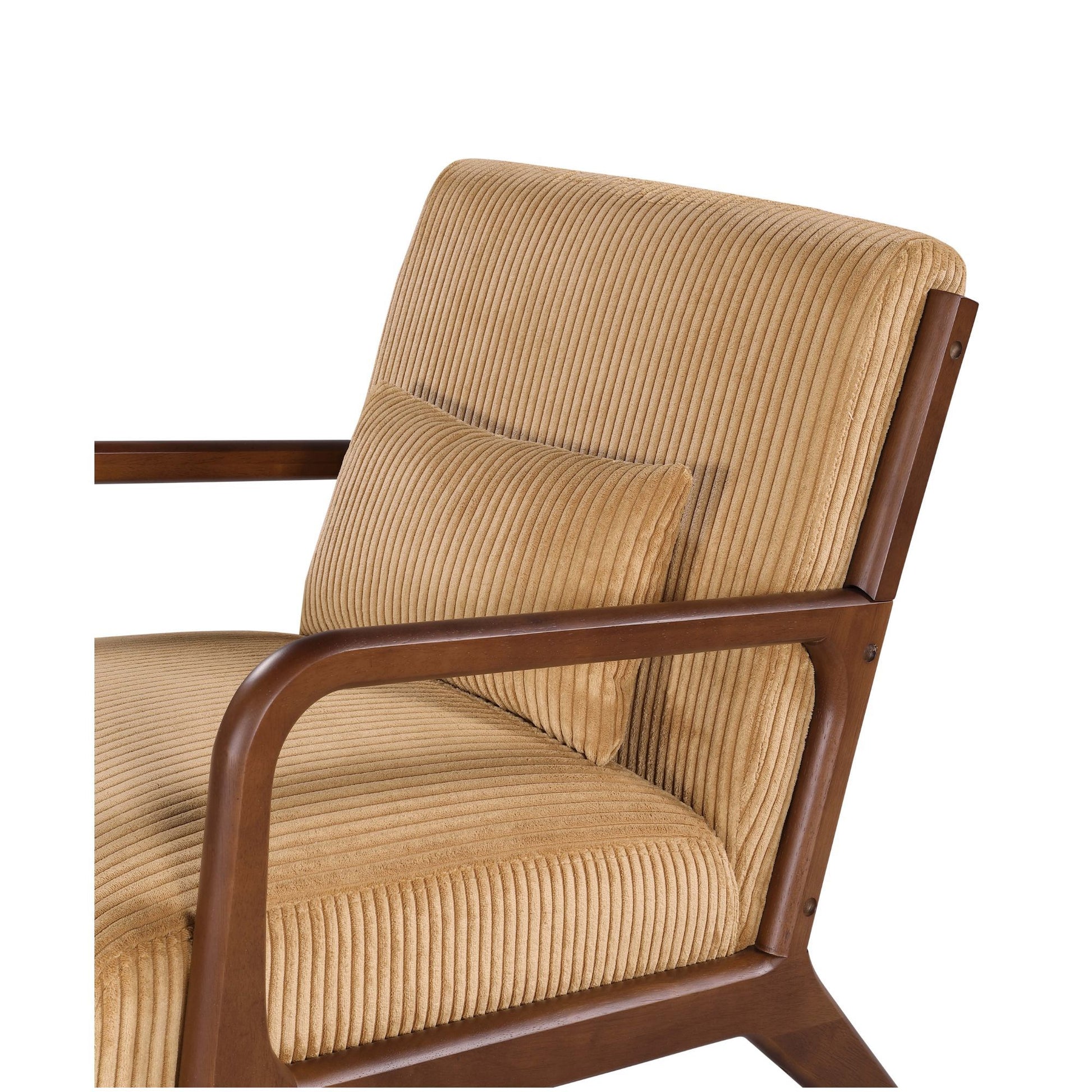 Ginger Corduroy Upholstered Wooden Armchair with Back Support Pillow
